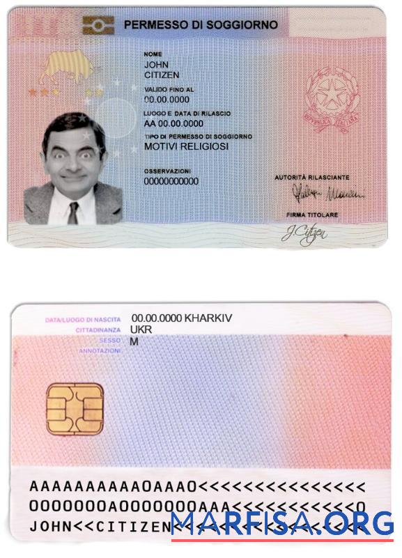 Realistic Italy residence permit card (soggiorno) (1) sample